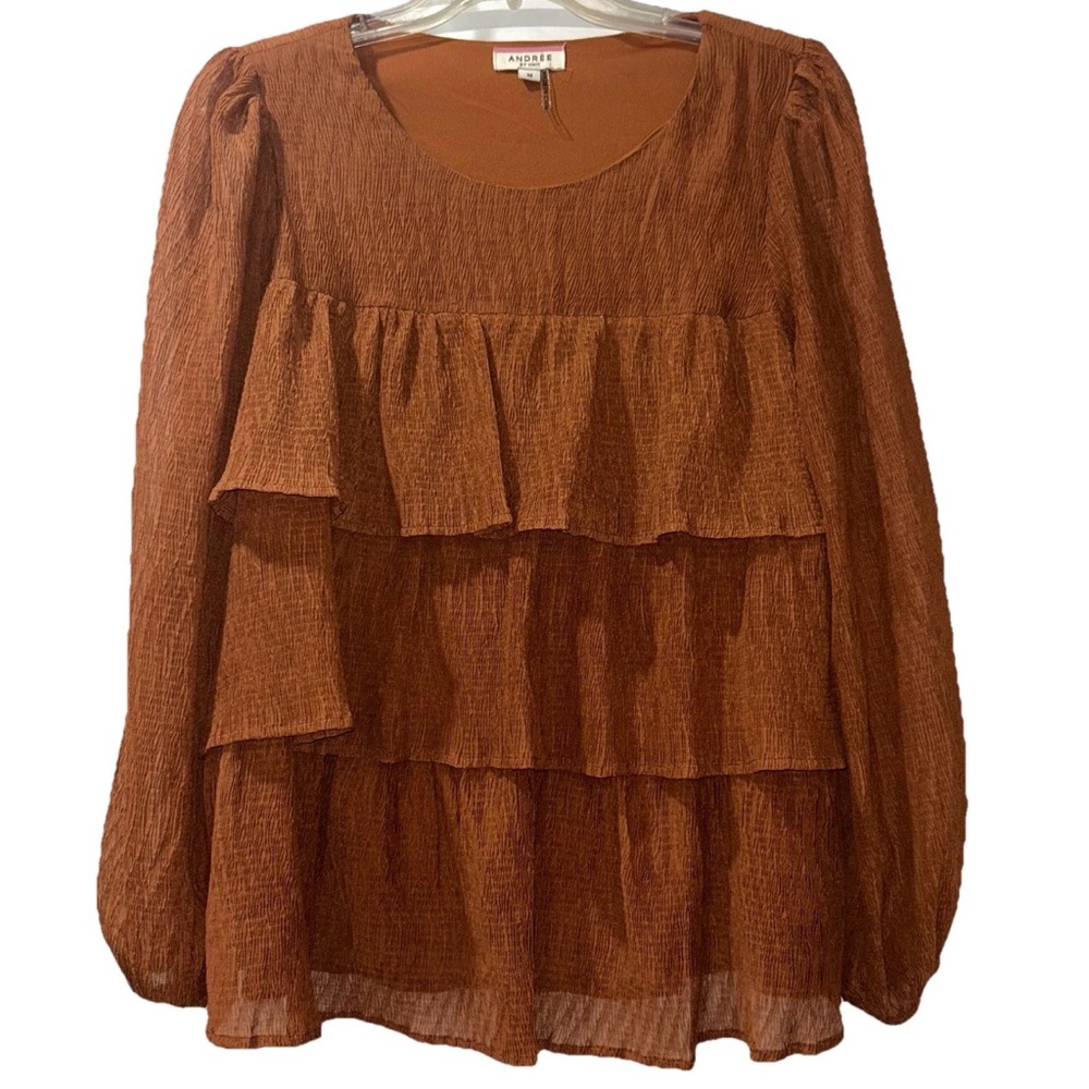 Andree By Unit Rust Tiered Long Sleeve Top Women’s Medium